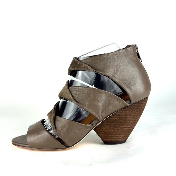 Corso Como Taupe Stacked Heel Open Toe Leather/Suede Booties Size 8M Like New - Picture 3 of 15